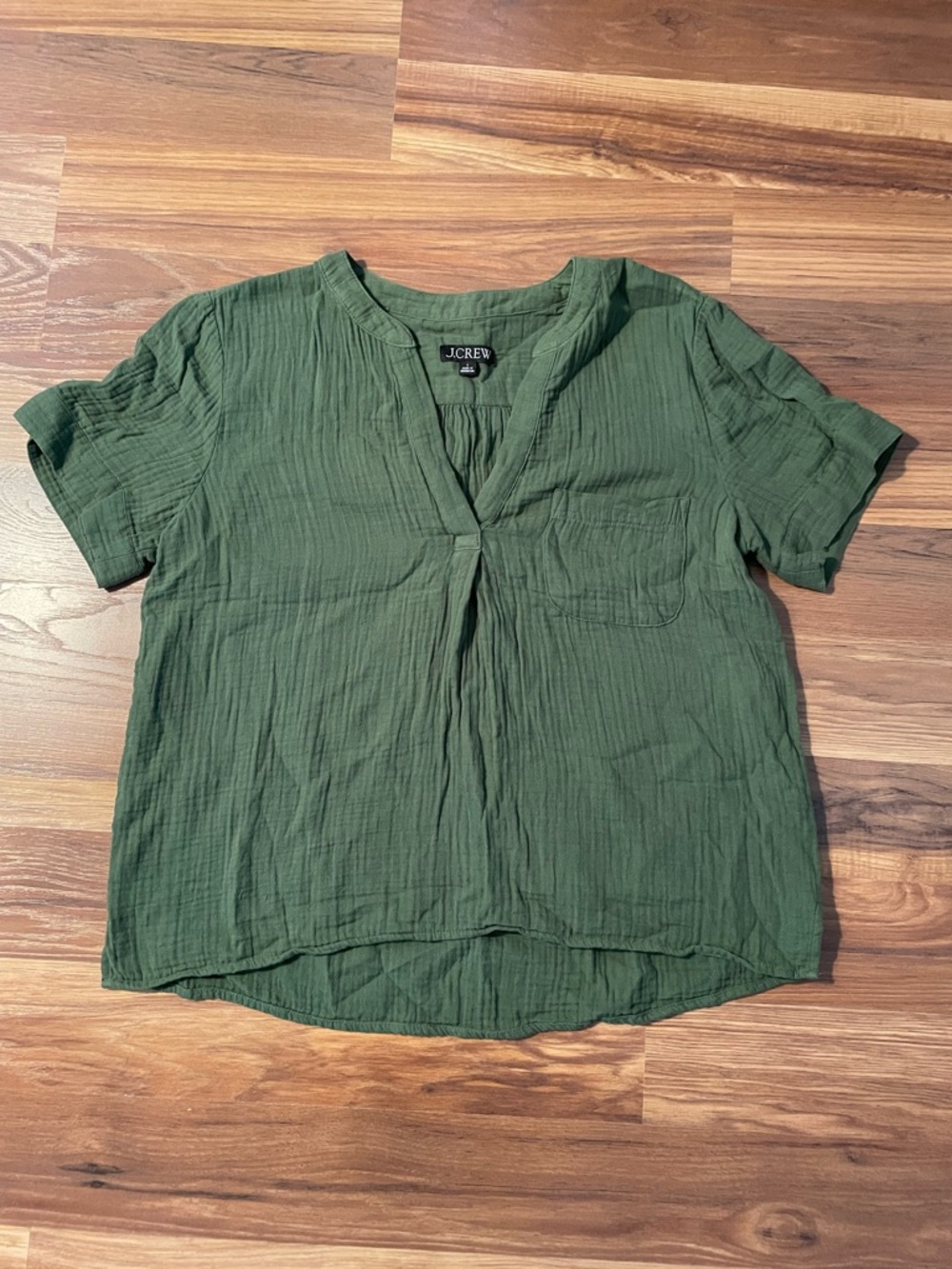 J Crew V-Neck Double Gauze Popover Top Green Women's Large